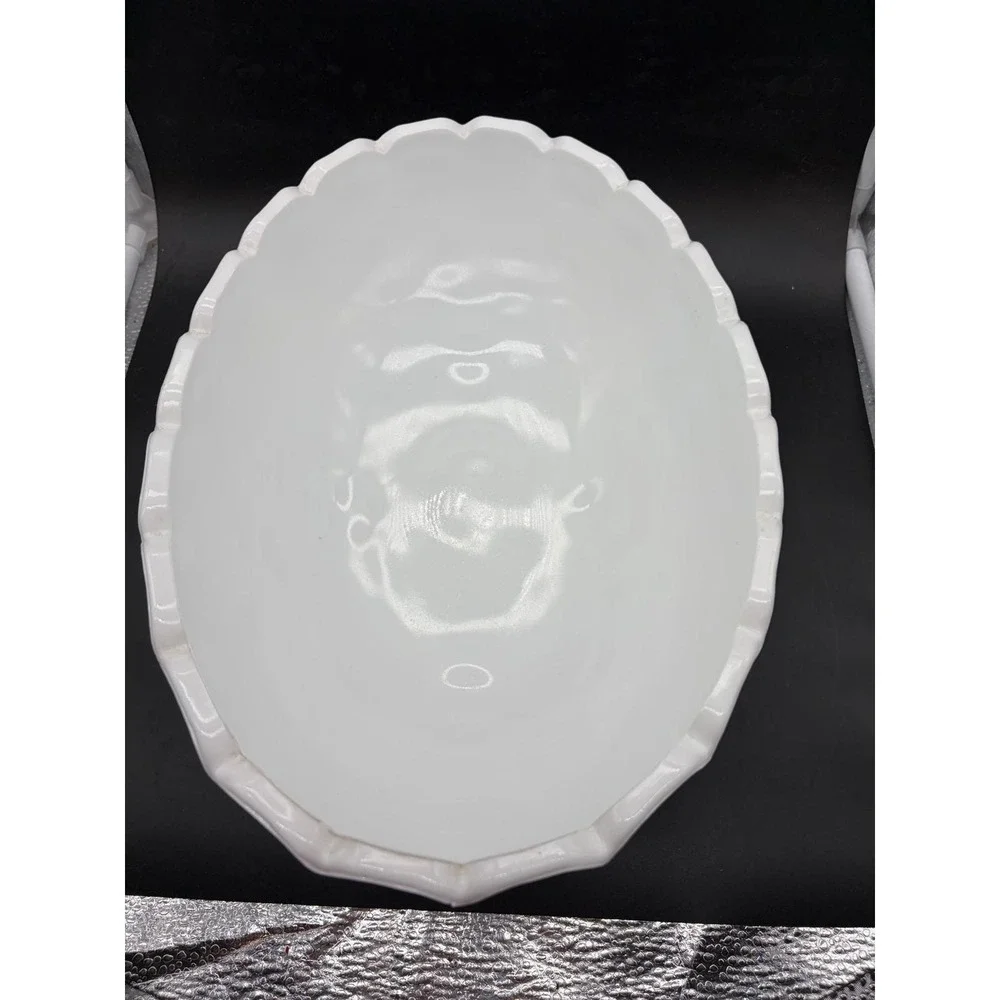 Westmoreland Milk Glass Paneled Grape Footed Fruit Bowl Scalloped Oval 12 Inch